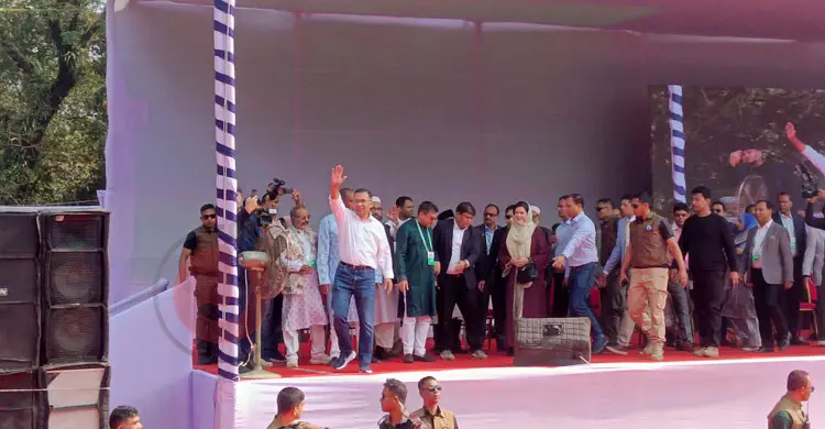 সিলেটে জনসভা মঞ্চে তারেক রহমান